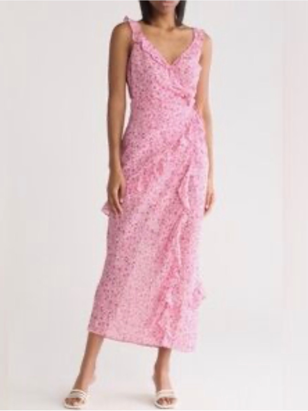 Lush Wrap Floral Maxi Dress Adjustable Pink White Size Large